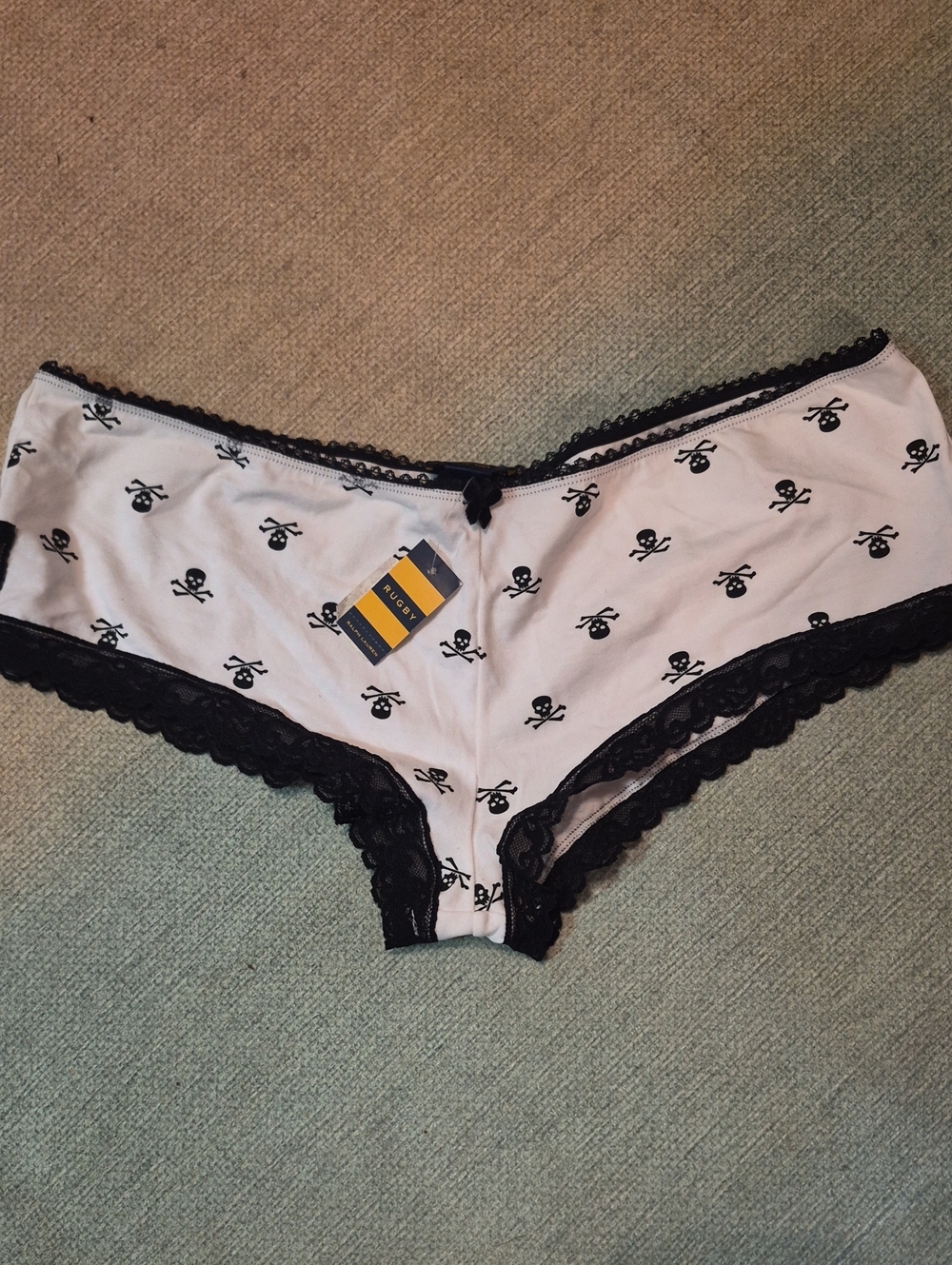 Ralph Lauren White Hipster Panty with Black Skull Print and Lace